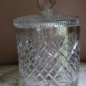 Rare stunning Vintage ABP Crystal Lidded Biscuit Cookie jar, Diamond and Fan cut